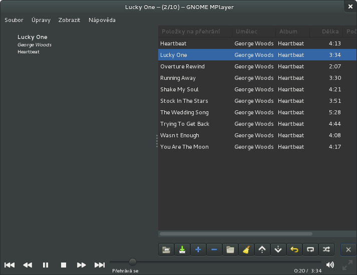 Podpora playlistů GNOME-mplayer obsahuje podporu playlistů